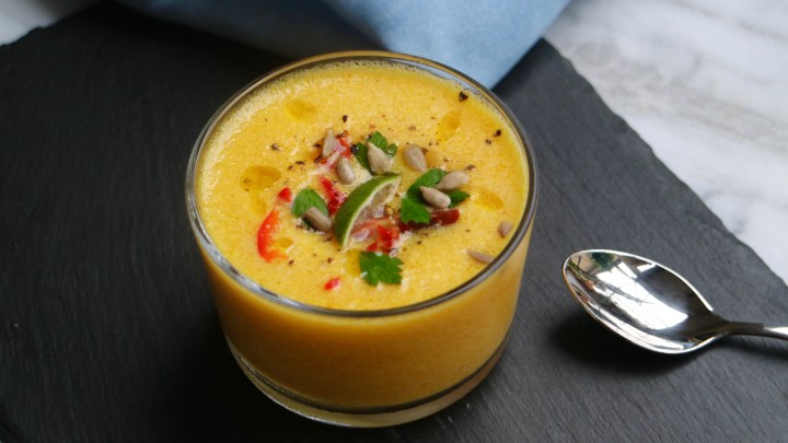 Yellow Gazpacho with peaches, turmeric and sunflower&nbsp;seeds