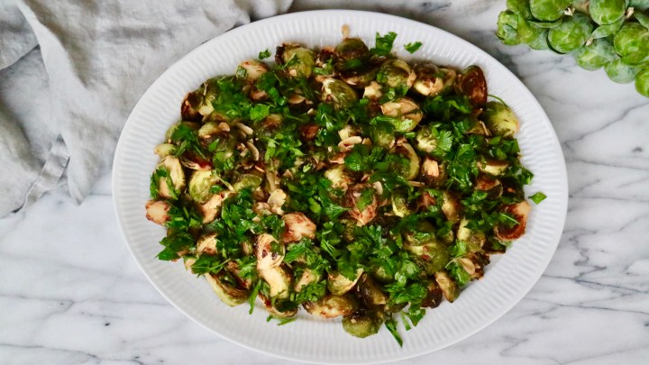 Thanksgiving Brussels Sprouts with chili, sliced almonds and&nbsp;parsley