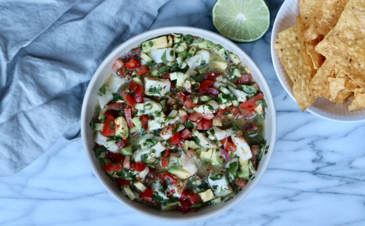 Ceviche with grouper, tomatoes, cucumber, avocado and&nbsp;lime