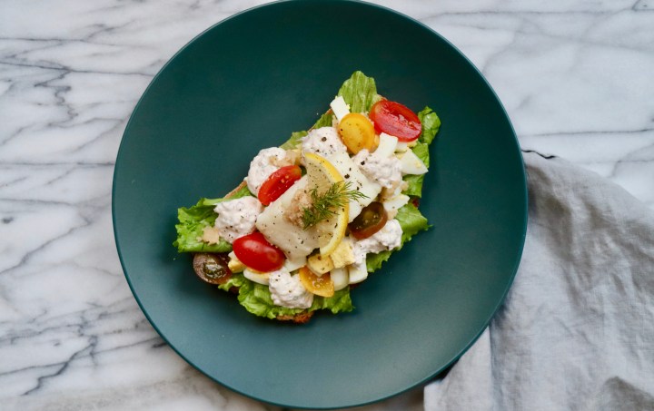 Steamed cod on a sourdough toast with egg, horseradish and caviar&nbsp;sauce